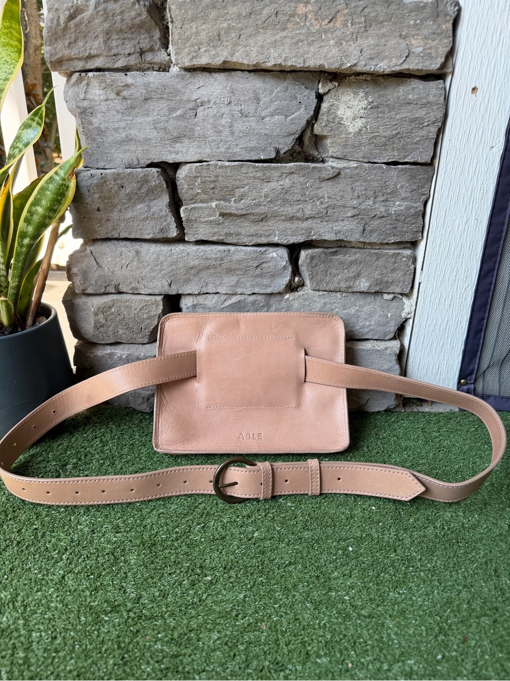 Able Blush Pink Leather Belt Crossbody Bag